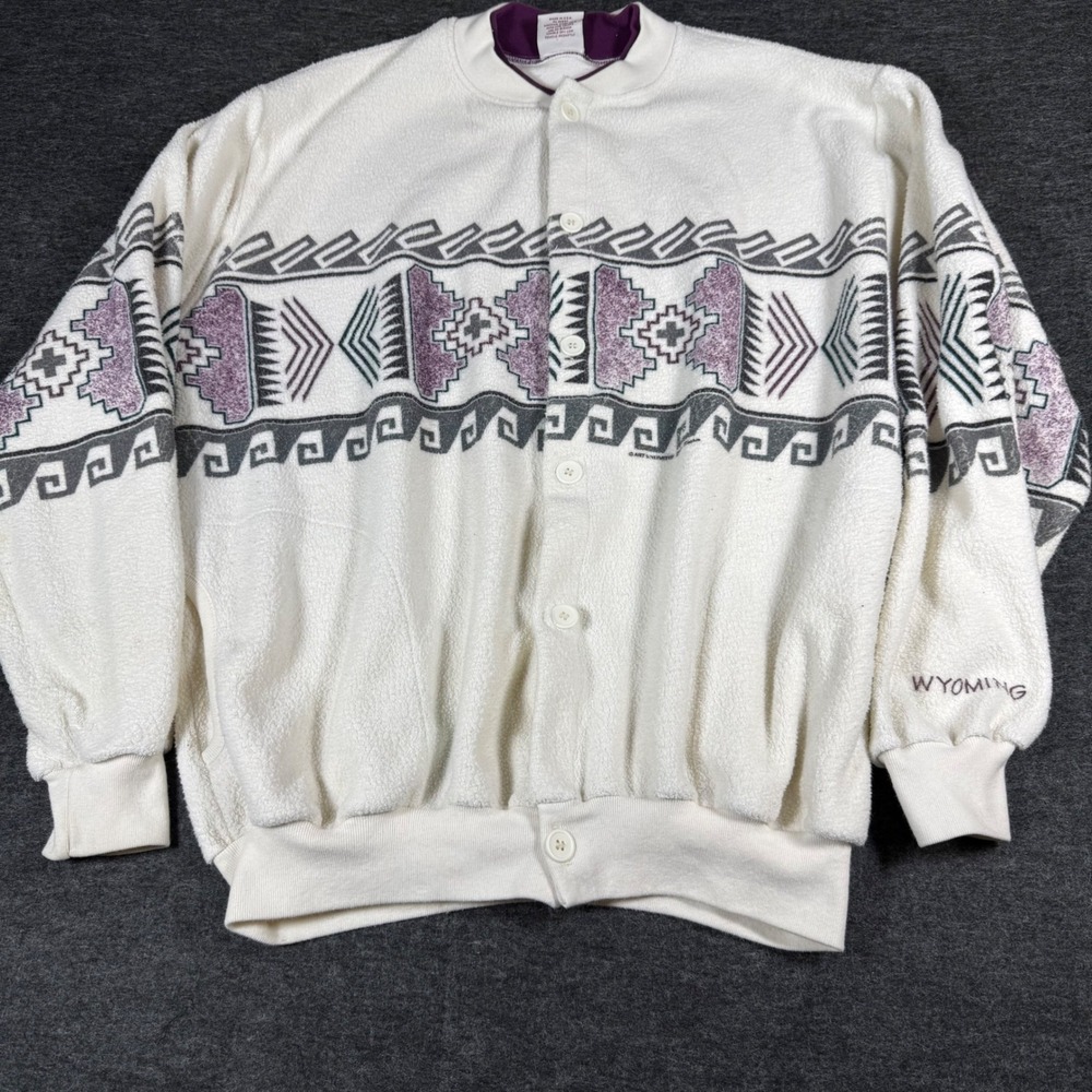 Vintage Art Unlimited Sportswear Wyoming Fleece Button Up Jacket Size XL